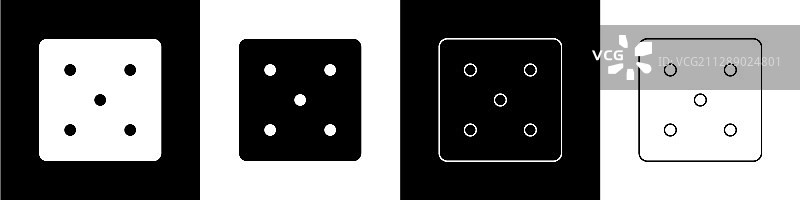 设置游戏骰子图标隔离在黑色和白色图片素材