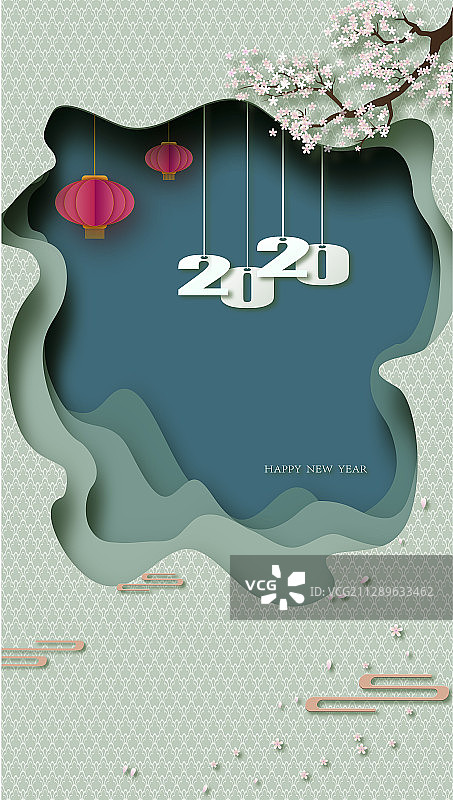 立体剪纸风中国新年春节矢量图背景图片素材