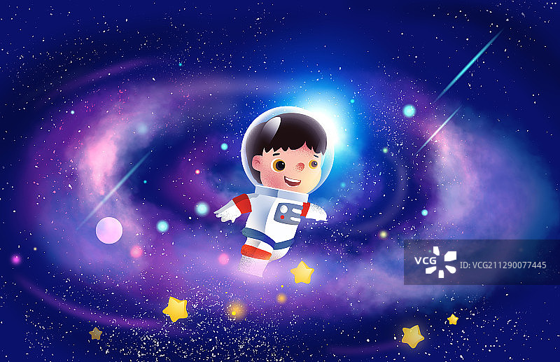 宇宙浩瀚星空孩子梦想科学探索插画图片素材