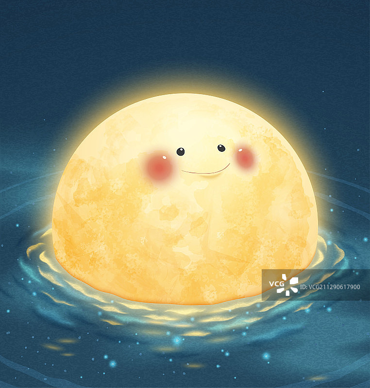 可爱微笑月亮漂浮在水上图片素材