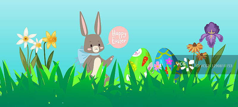 复活节兔子背景与可爱的小兔子宝宝图片素材