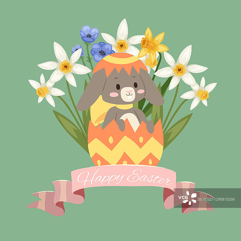 可爱的兔子和兔子复活节快乐图片素材