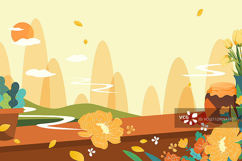 秋天公园重阳节出游旅行身体健康秋景风景矢量插画图片素材