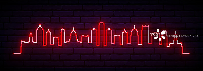 红色的霓虹天际线照亮了底特律图片素材