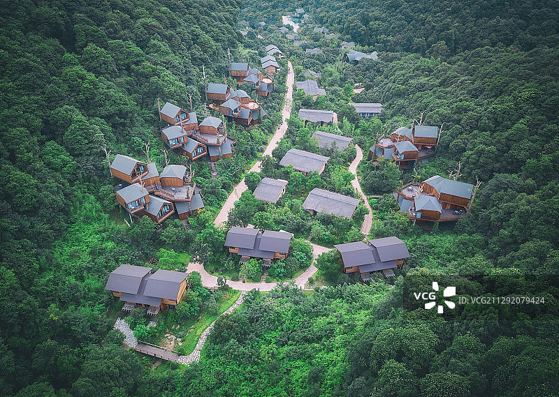 航拍杭州萧山树屋自然生态建筑风光图片素材