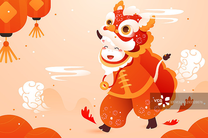 卡通2021新年春节牛年大吉礼包过年送礼吉祥物中国风矢量插画图片素材