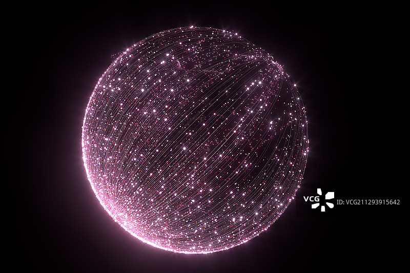 紫色梦幻粒子与线条 3D渲染图片素材