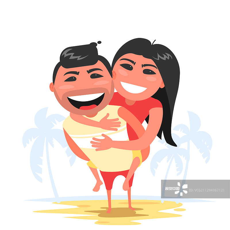 年轻夫妇在海滩上玩得很开心图片素材