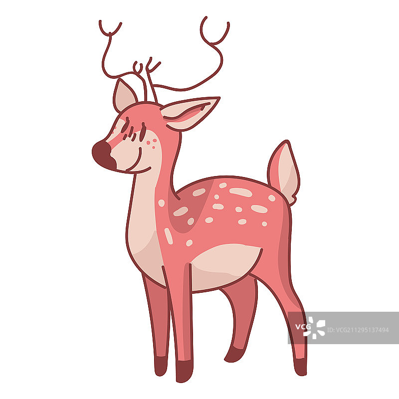 粉红色卡哇伊卡通程式化的雄鹿动物图片素材