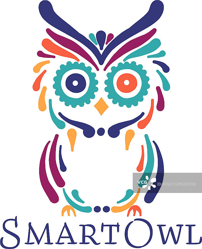 可爱的猫头鹰彩色标志设计模板图片素材