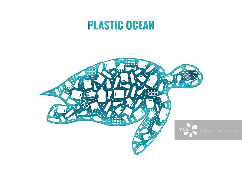 乌龟杜绝海洋塑料污染的理念图片素材