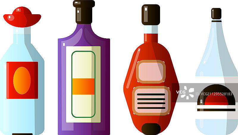 设置不同的酒精饮料在瓶子图片素材