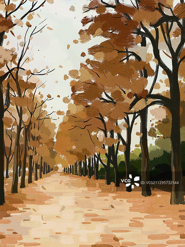 秋季寒露落叶风景插画图片素材