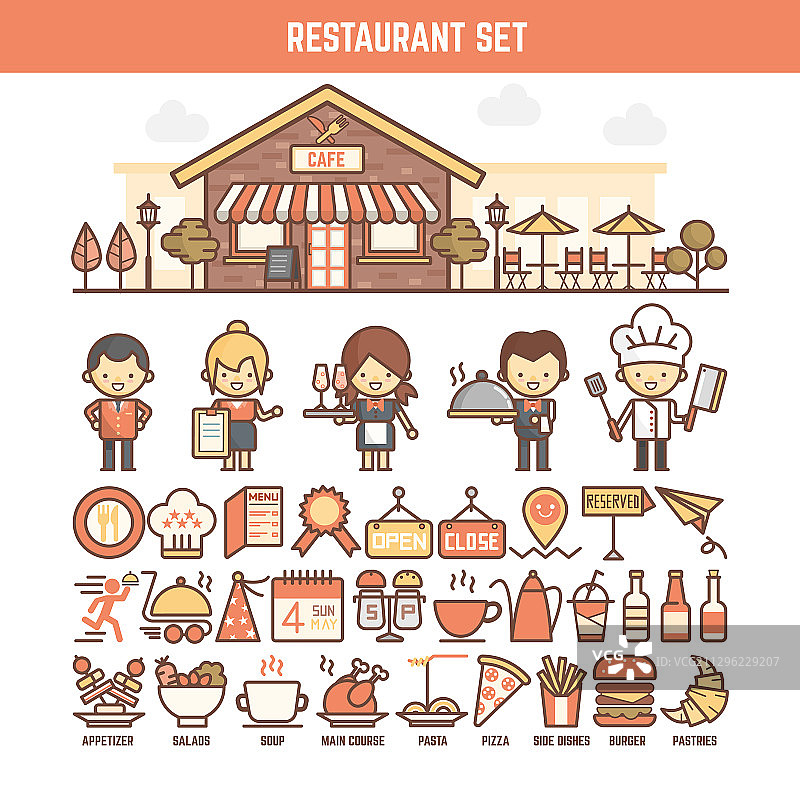 信息图中的食物和餐厅元素图片素材