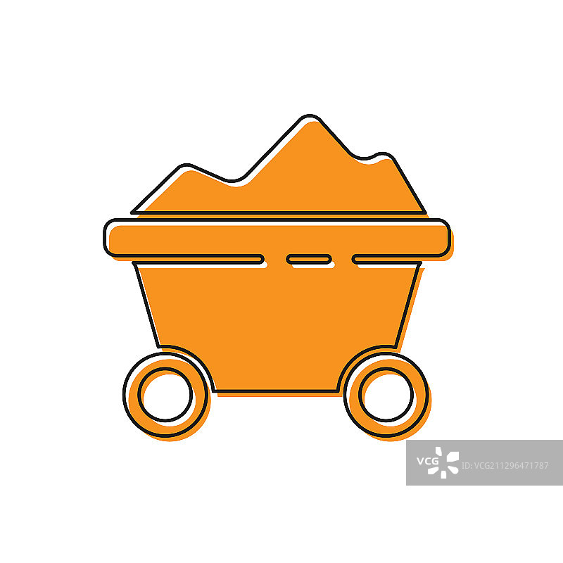 橙色煤矿手推车图标隔离在白色图片素材