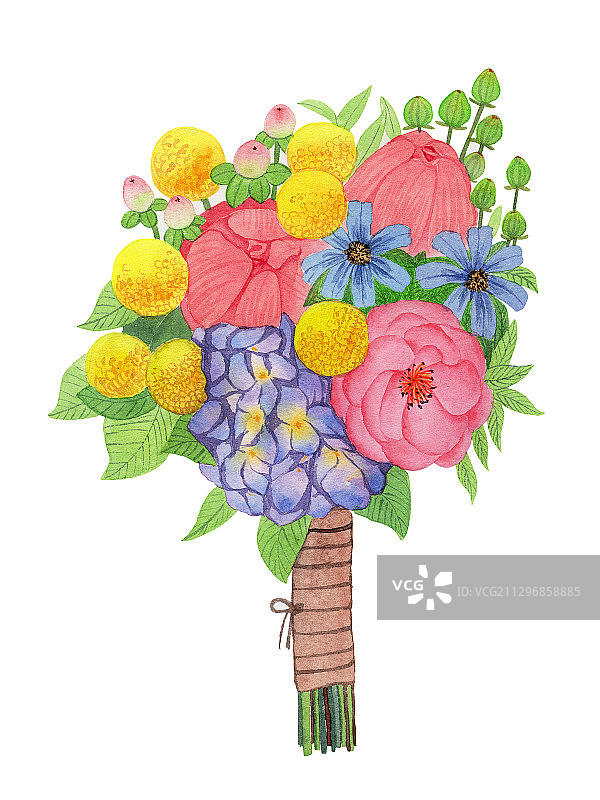 手绘水彩捧花花束花卉素材插画图片素材