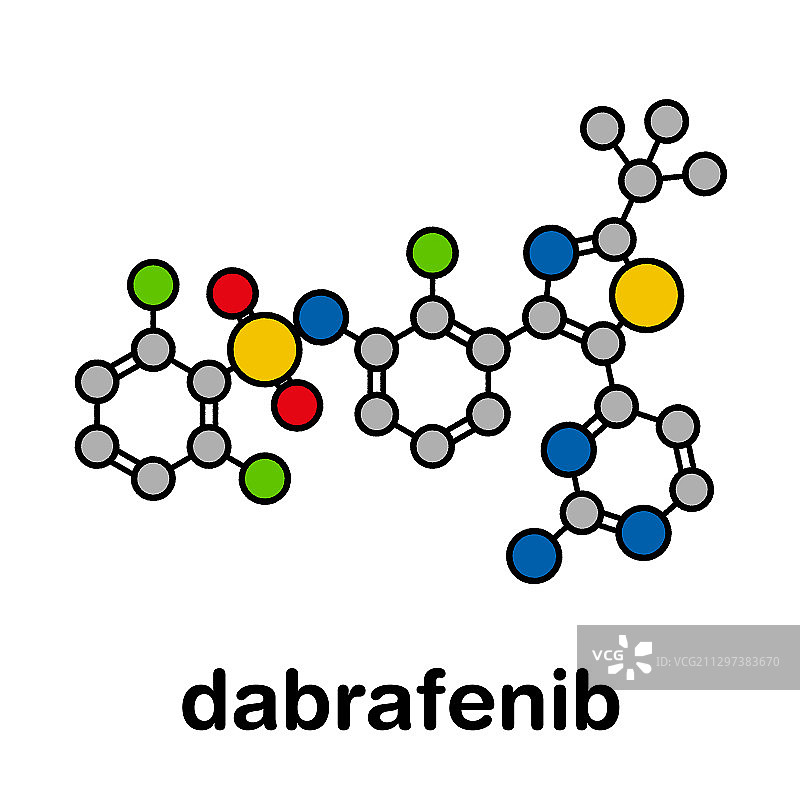 Dabrafenib黑色素瘤抗癌药物，分子模型图片素材