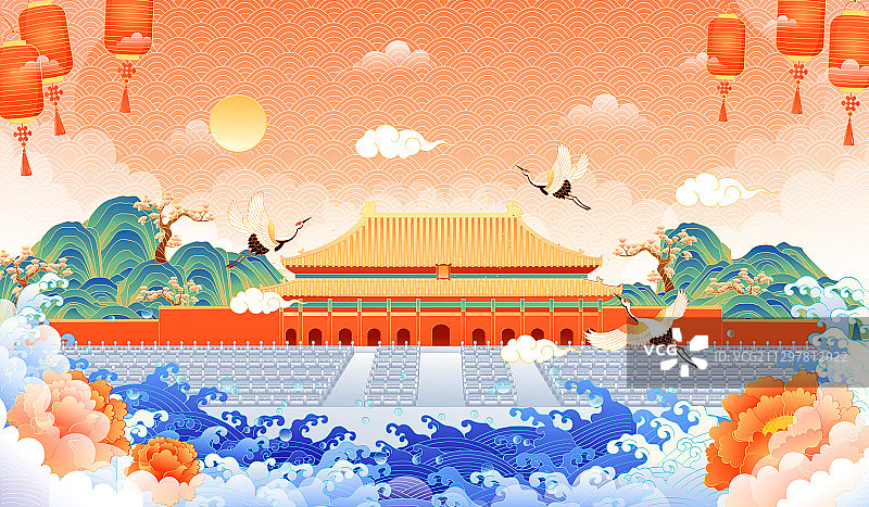中国风故宫建筑矢量插画图片素材