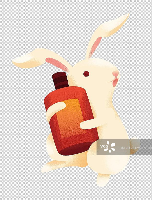 中秋节抱着酒壶的兔子噪点插画图片素材