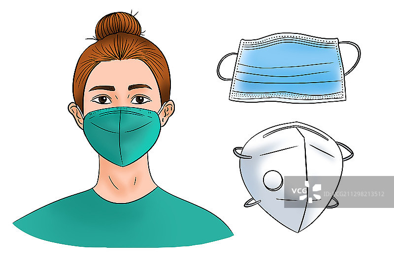 新型冠状病毒肺炎戴口罩预防的人插画图片素材