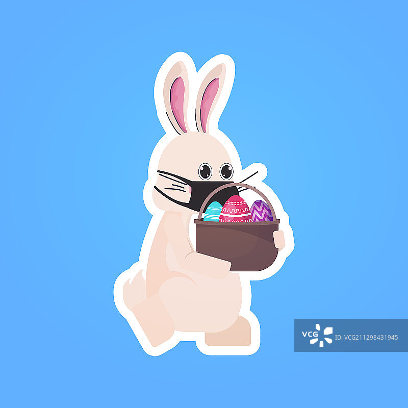 兔子在面具里拿着篮子，带着鸡蛋开心图片素材