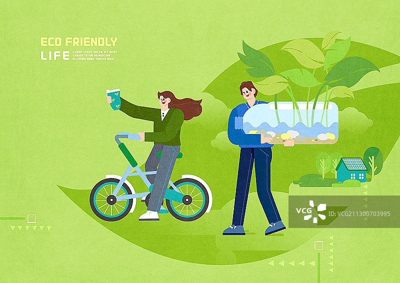 通过回收塑料瓶和使用自行车和玻璃杯来实现环保生活图片素材