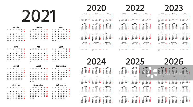 法国日历2021 2022 2023 2024 2025 2026图片素材