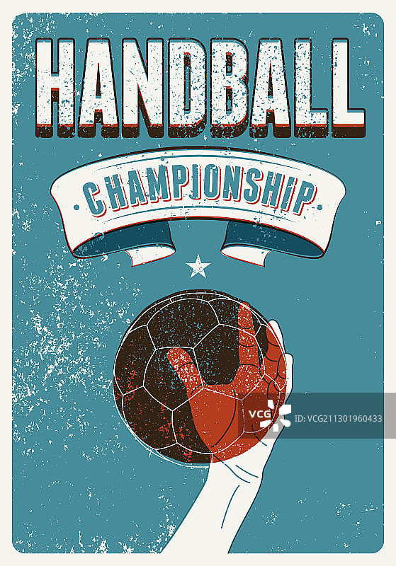 手球锦标赛复古垃圾摇滚风格海报图片素材