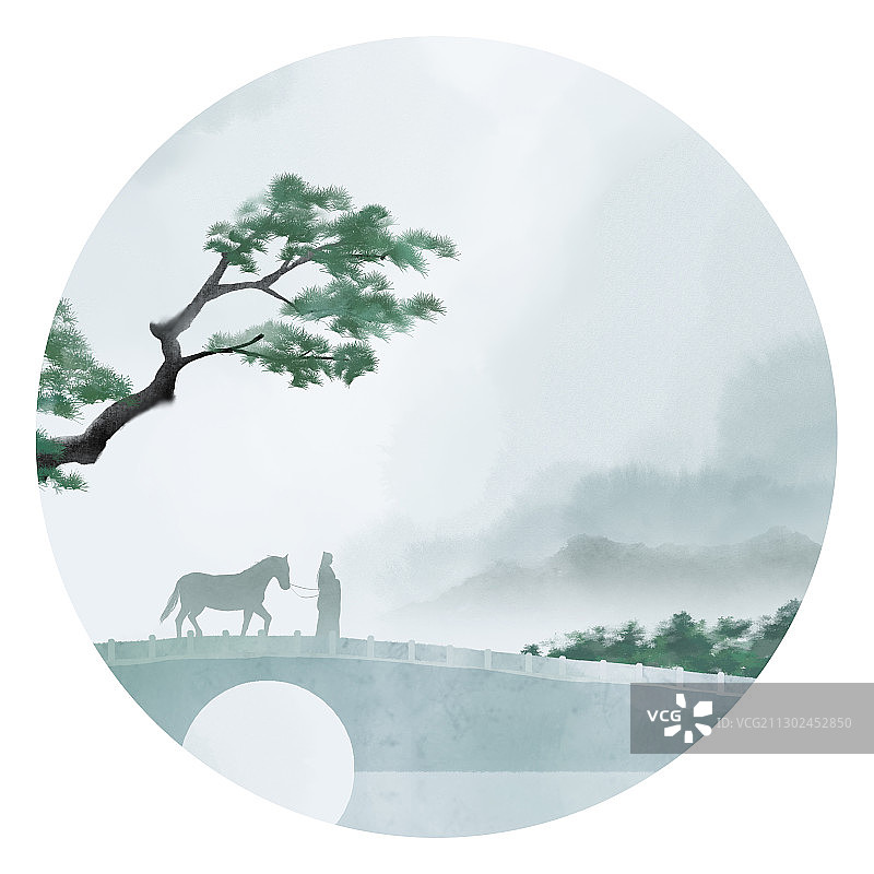 中国风行人水彩复古插画图片素材