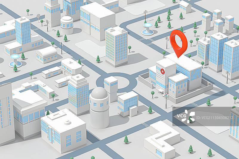 三维迷你都市 定位到医院 3D渲染图片素材
