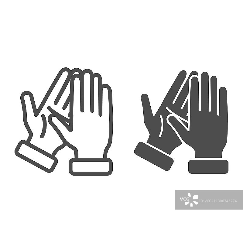 掌声线和固体图标手势概念图片素材
