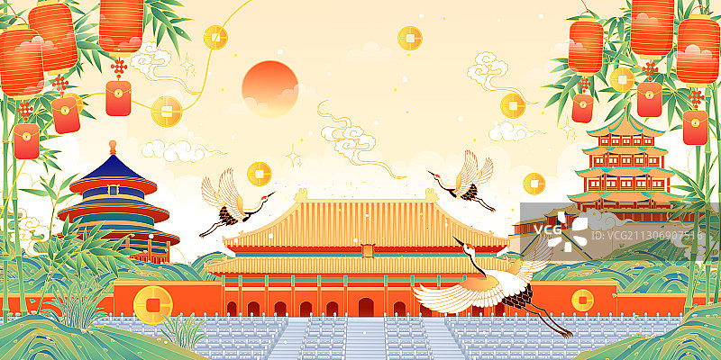 北京著名旅游景点矢量插画图片素材