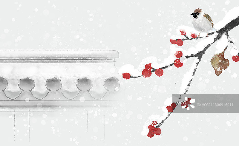 冬季水墨雪景插画图片素材