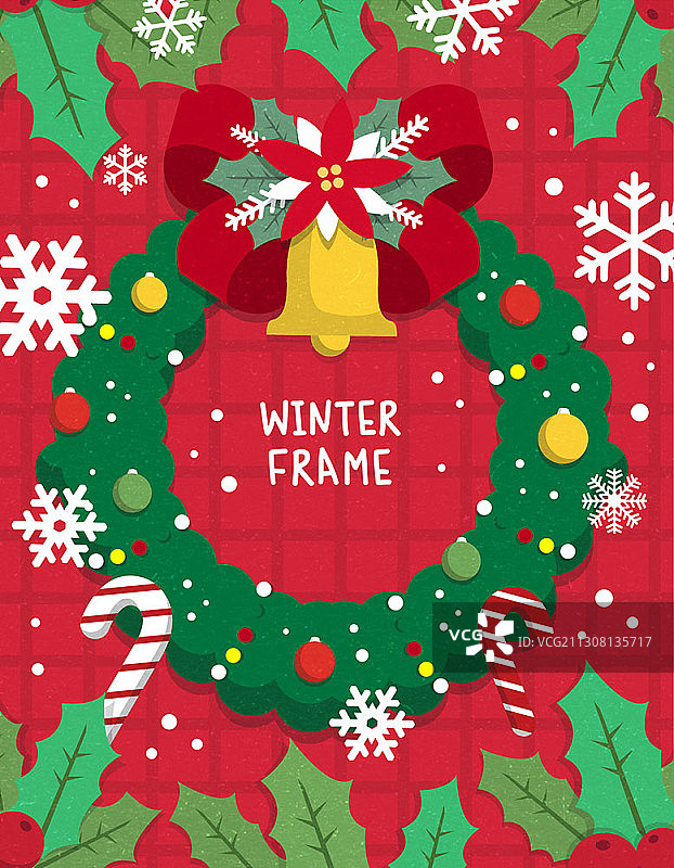 冬季框架主题矢量插图的钟声与圣诞节装饰图片素材