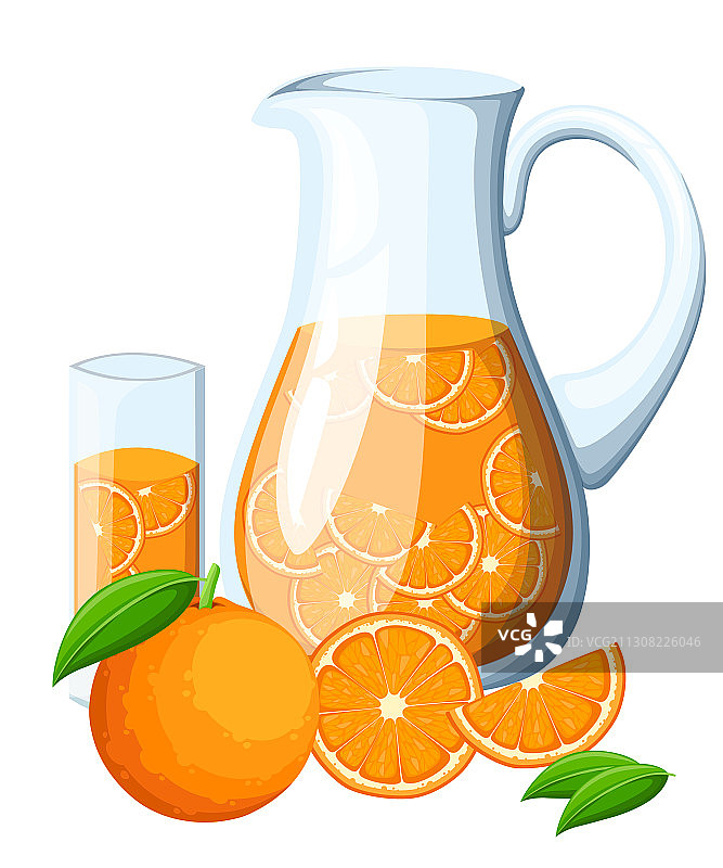 橙汁水果饮料在玻璃水罐橙图片素材