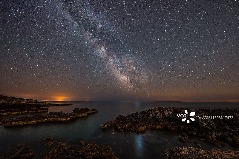克罗地亚，梅杜林，夜晚大海与天空的景色图片素材