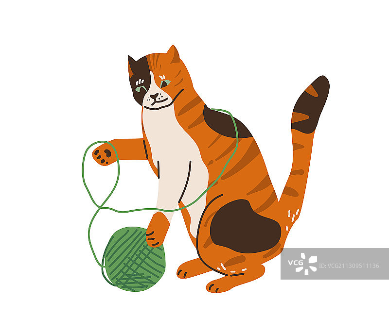 可爱的三色猫在玩打结的毛线球图片素材