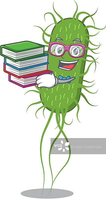 一个勤奋的学生在ecoli细菌吉祥物图片素材