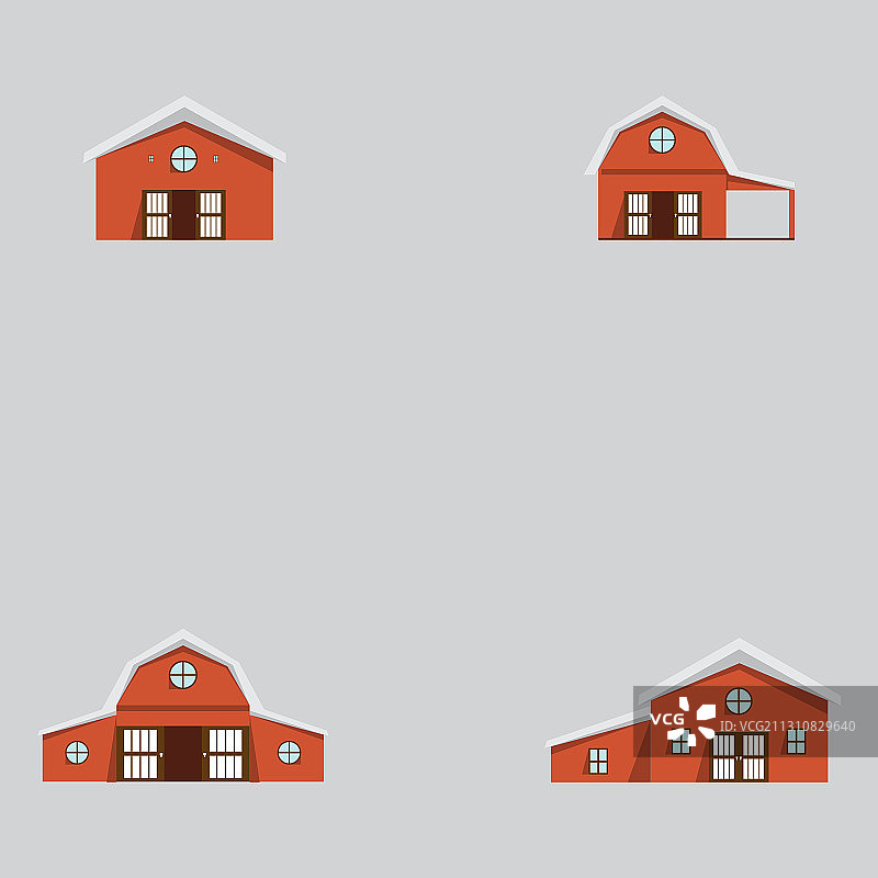 农场建筑图标设置为平面风格图片素材