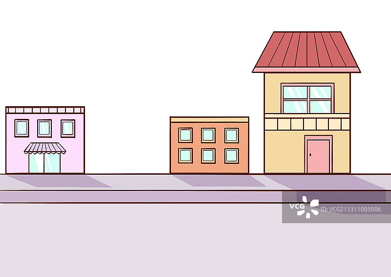 卡通街边独栋两层商店房屋建筑插画图片素材