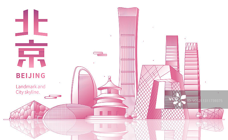 北京城市天际线地标建筑矢量插画图片素材