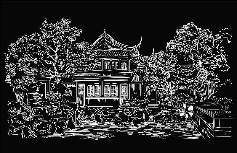 中国黑色手绘地标图片素材
