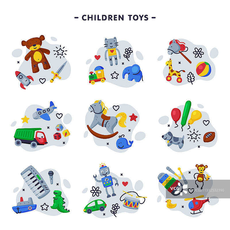 儿童玩具为儿童游戏设置了各种各样的对象图片素材