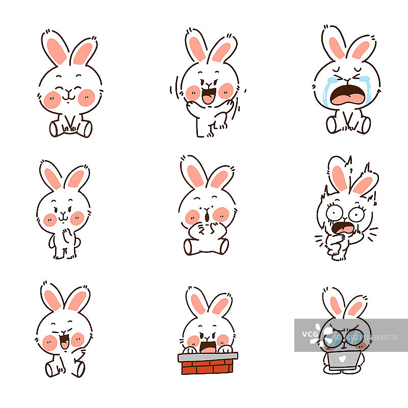 可爱有趣的兔子涂鸦字符集1图片素材