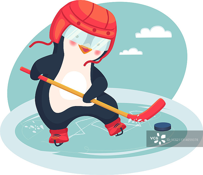 企鹅在冬天打冰球图片素材