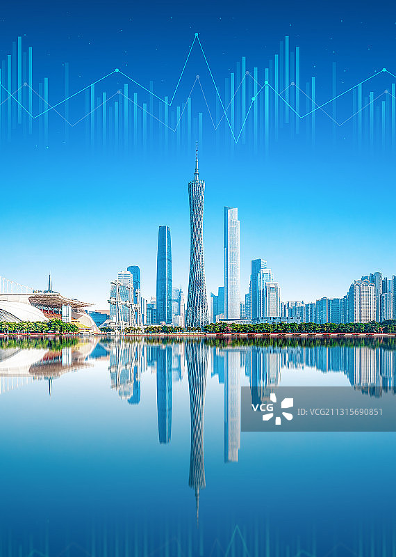 广州科技城市建筑和股票行情涨跌图图片素材