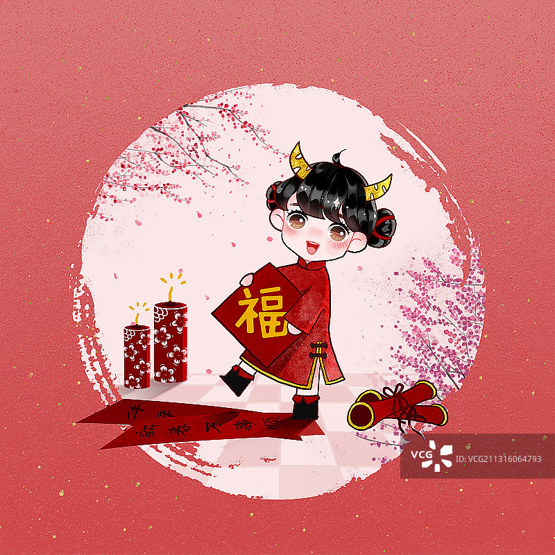 中国娃娃喜气洋洋庆祝新年图片素材