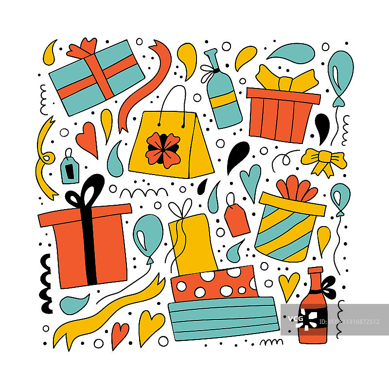 礼品盒手绘简单的生日或圣诞节图片素材