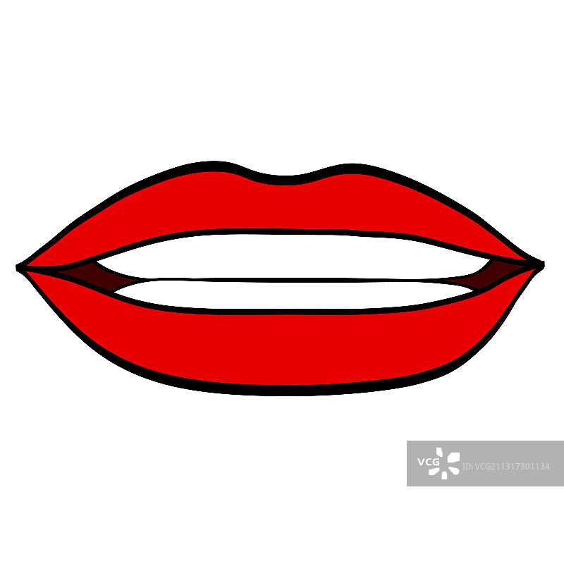 红色性感女人的嘴唇卡通风格上的白色图片素材