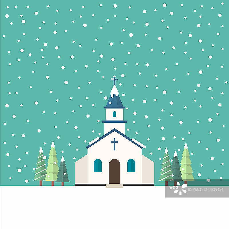 冬天的教堂平底风格图片素材